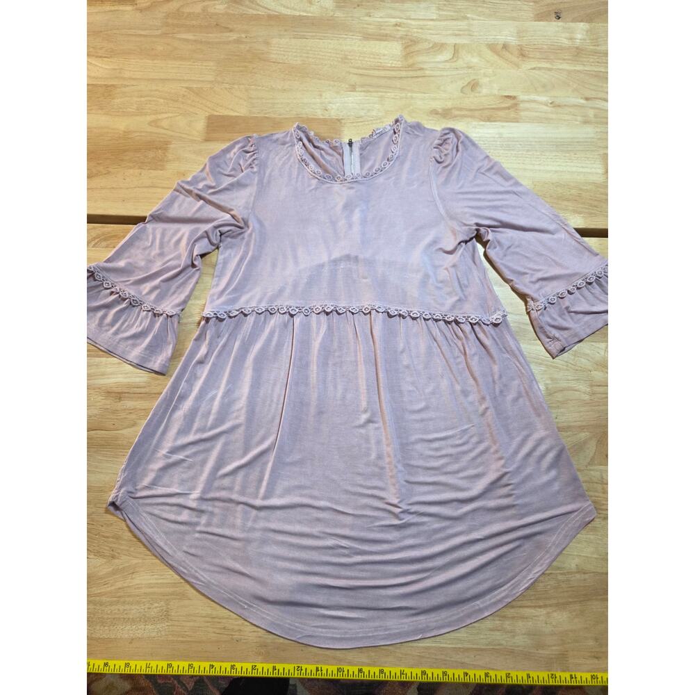 P O L Size Small Pastel Pink Soft Jersey Knit Baby doll Dress Zip 3/4 Sleeve
